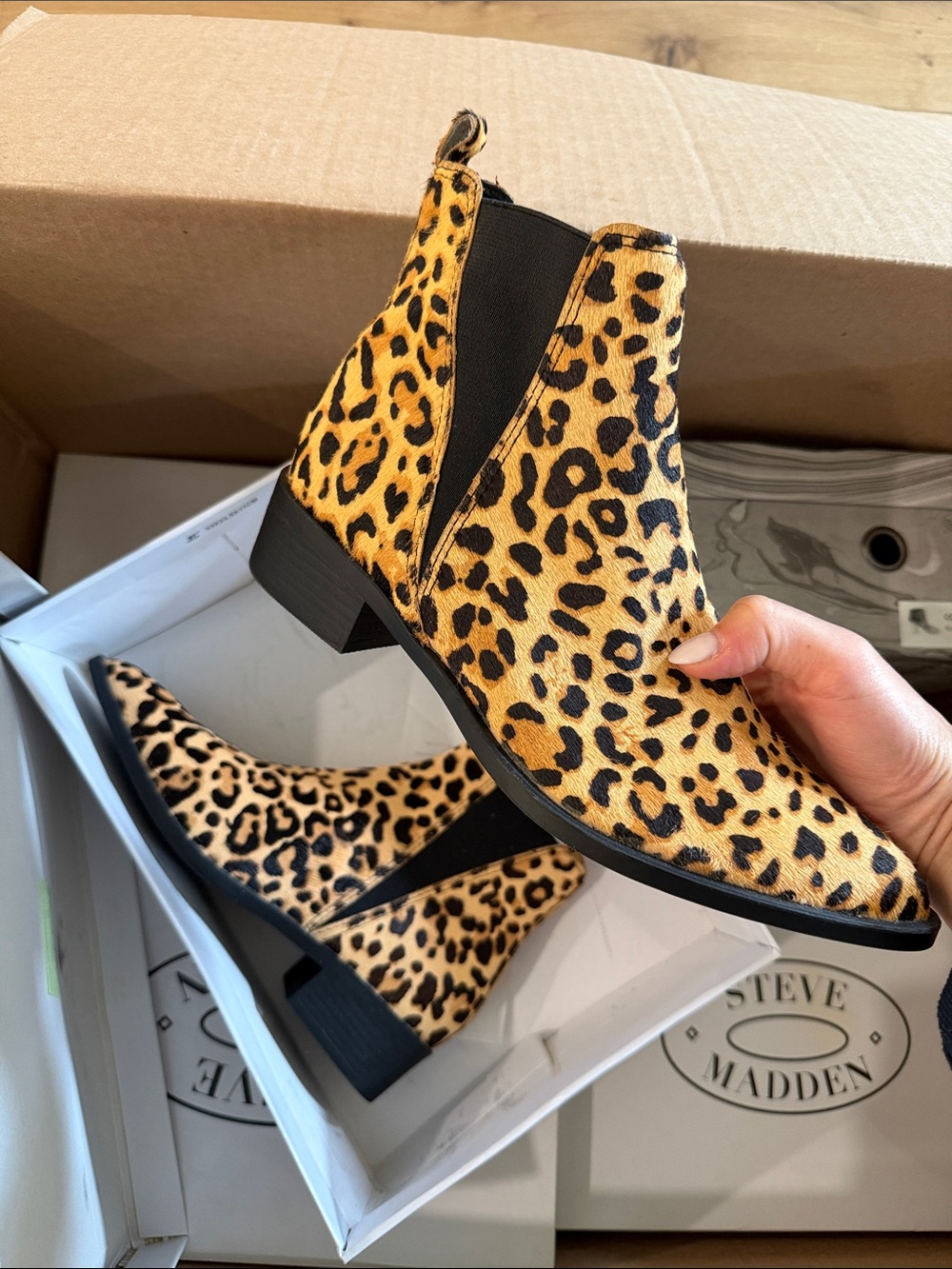 Steve Madden Leopard-Print Chelsea Ankle Boots - Tan/Black
